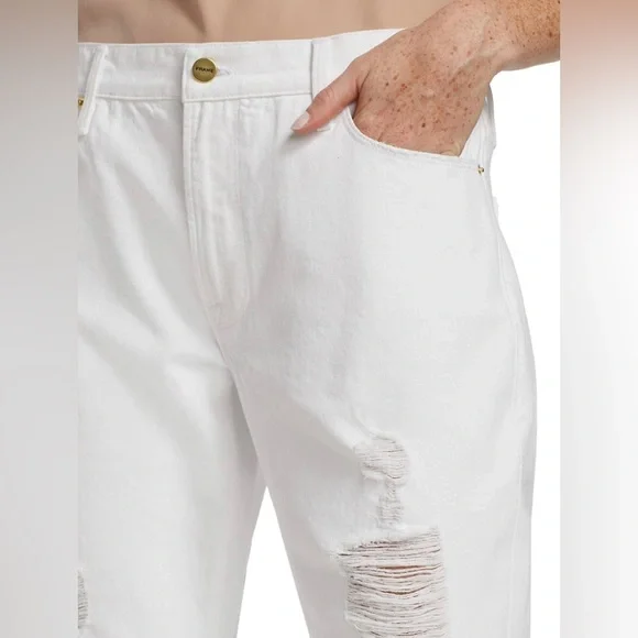Frame Mid-Rise Distressed Boyfriend White Jeans Size 27 (4) NWT - Picture 6 of 12